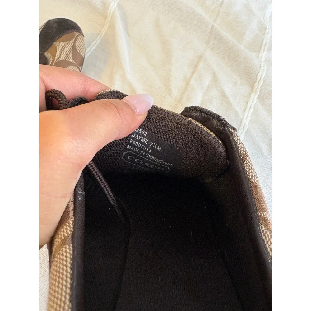 Coach Jayme Signature Jacquard Khaki Brown Gold Sneakers Q582 Womens 7.5M